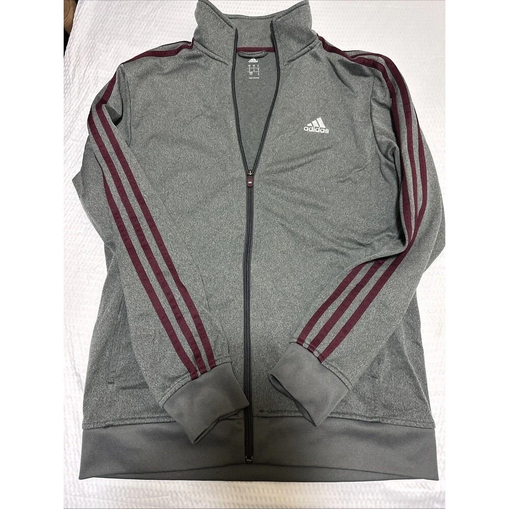 Adidas Essentials 3 Stripes Full Zip Track Jacket Mens S Gray Sweatshirt Soccer